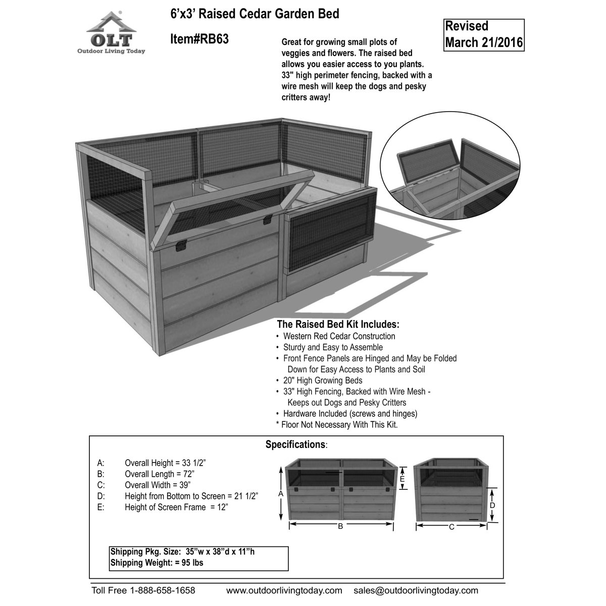 Outdoor Living Today 6 ft. W x 3 ft. D Cedar Garden in a Box & Reviews